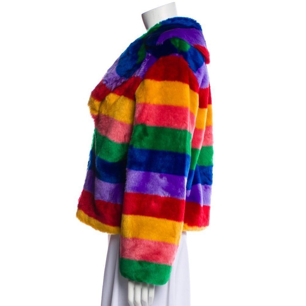 NEW Alice+Olivia coat striped multicolored faux fur size XS - Picture 16 of 16